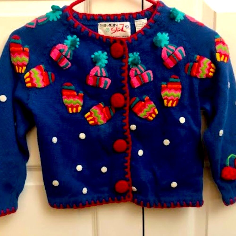 Rare 1994 Girls MICHAEL SIMON Simon Sez Let it Snow Blue Cardigan Sweater 6X - Picture 2 of 7